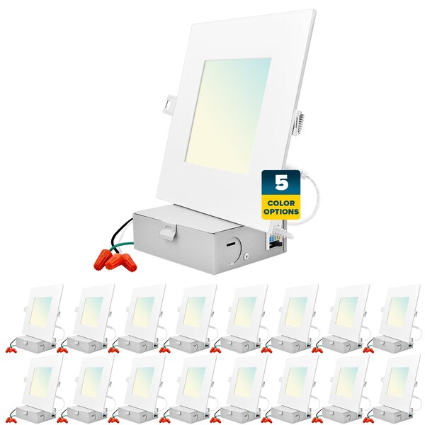 Sunperian 6 Inch Square Ultra Thin LED Recessed Downlights 5 CCT 2700K-5000K 12W 1000LM Dimmable 16-Pack SP34243-16PK - main